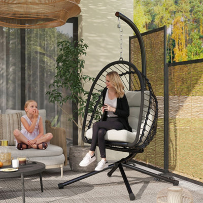 Outsunny Pe Hanging Swing Chair W/ Thick Cushion, Patio Hanging Chair, Black - image 1