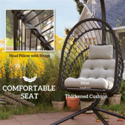 Outsunny Pe Hanging Swing Chair W/ Thick Cushion, Patio Hanging Chair, Black - thumbnail 4