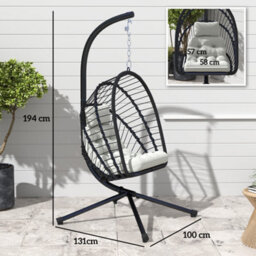 Outsunny Pe Hanging Swing Chair W/ Thick Cushion, Patio Hanging Chair, Black - thumbnail 3