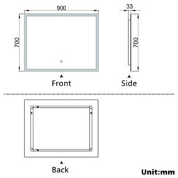 Probaty Bathrooms Led Mirror Backlit Illuminated With Anti-Fog,90X70Cm Rectangular,touch Switch,wall Frameless Vanity Mirror - thumbnail 3