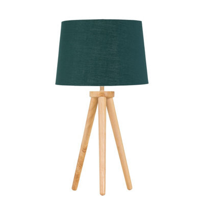 First Choice Lighting Voyage - Light Oak Table Lamp Or Bedside Light With Green & Gold Shade - image 1