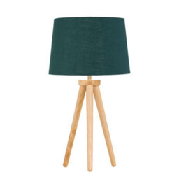 First Choice Lighting Voyage - Light Oak Table Lamp Or Bedside Light With Green & Gold Shade