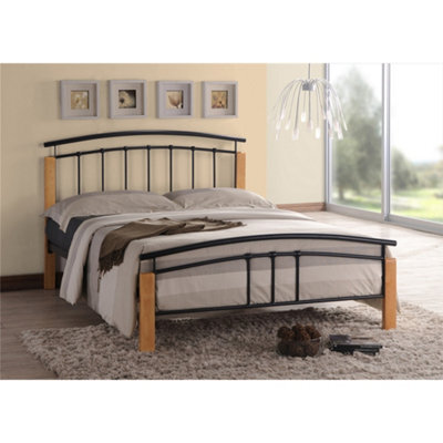 TL Beds Black Metal & Beech Bed Frame - Small Double 4Ft
