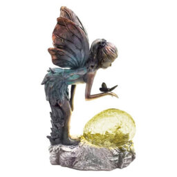 Betley Butterfly Resin Fairy With Solar Light Flower Or Bubble - Magical Sculpture For Indoors Outdoor Garden Decoration Light Up - 35.5Cm - thumbnail 4