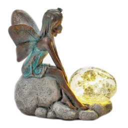 Betley Butterfly Resin Fairy With Solar Light Flower Or Bubble - Magical Sculpture For Indoors Outdoor Garden Decoration Light Up - 35.5Cm