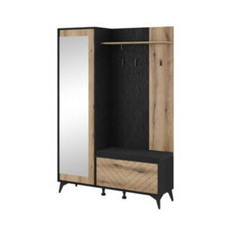 Arte Stylish Diamond Hallway Set H1970mm W1340mm D390mm - Oak Evoke & Black For Space-Saving Storage