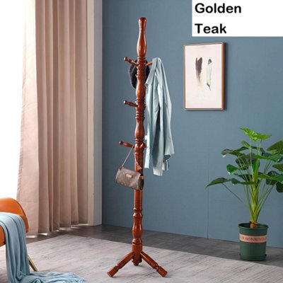 Multibao Posh Solid Wood Coat Stand Tree - 9 Hooks Elegant Rack - Teak Color - image 1