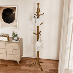 Multibao Posh Solid Wood Coat Stand Tree - 9 Hooks Elegant Rack - Teak Color - thumbnail 3