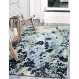Melrose Tropical Blue Watercolour Floral Design Indoor Outdoor Area Rug 120/170Cm - thumbnail 4