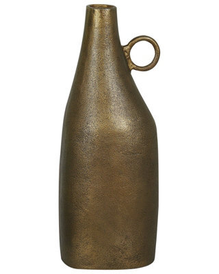 Wyld And Coco Lustre Home Brass-Finish Aluminium Decorative Vase 46 Cm - Rustic Handle Design - image 1