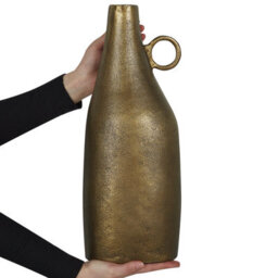 Wyld And Coco Lustre Home Brass-Finish Aluminium Decorative Vase 46 Cm - Rustic Handle Design - thumbnail 3