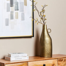 Wyld And Coco Lustre Home Brass-Finish Aluminium Decorative Vase 46 Cm - Rustic Handle Design - thumbnail 2