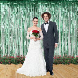 Neel Blue Christmas Tinsel Foil Fringe Curtain Backdrop Background, 1 X 2.5M, Green - thumbnail 3