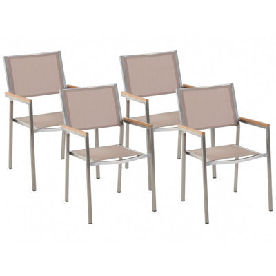 Beliani Set Of 4 Garden Chairs Grosseto Stainless Steel Beige - image 1