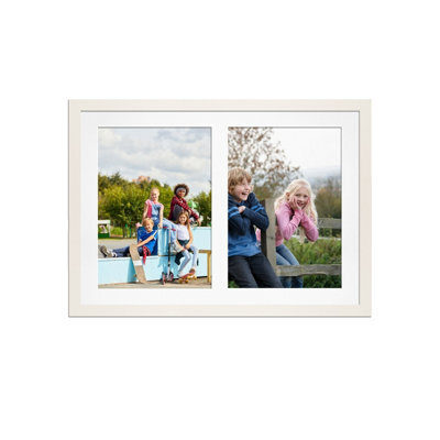 AK Frames 20X14 White Sleek Multi Photo Frame With White Mount - Holds 2 Apertures (2X) A4 Photos - image 1