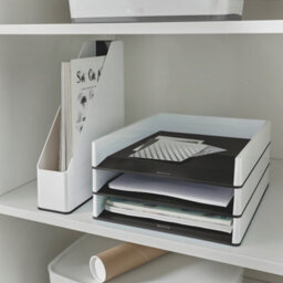 Leitz Wow White Black Plastic Home Office Desktop Storage Organiser Rectangular Stackable A4 Paper Document Magazine Letter Tray - thumbnail 2