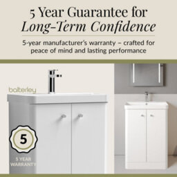 Balterley Flashbrook Modern Bathroom Floor Standing 2 Door Vanity Unit Basin, Gloss White, 605mm - thumbnail 4