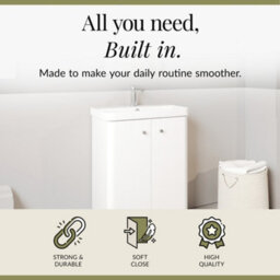 Balterley Flashbrook Modern Bathroom Floor Standing 2 Door Vanity Unit Basin, Gloss White, 605mm - thumbnail 2