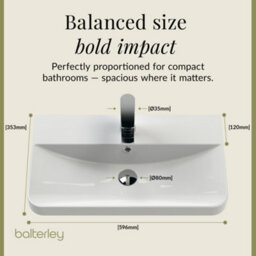 Balterley Flashbrook Modern Bathroom Floor Standing 2 Door Vanity Unit Basin, Gloss White, 605mm - thumbnail 6