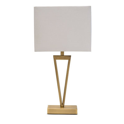 Lighting Supermarket V Design Antique Brass Slimline Table Lamp With Ivory Linen Shade - image 1