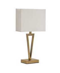 Lighting Supermarket V Design Antique Brass Slimline Table Lamp With Ivory Linen Shade - thumbnail 3