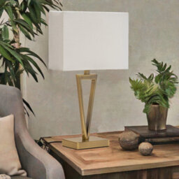 Lighting Supermarket V Design Antique Brass Slimline Table Lamp With Ivory Linen Shade - thumbnail 5