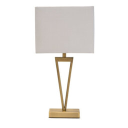 Lighting Supermarket V Design Antique Brass Slimline Table Lamp With Ivory Linen Shade - thumbnail 1