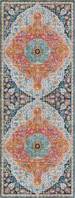 Livabliss Floransa-Vintage Orange Blue Pink Cream Traditional Boho Living Dining Bedroom Rug 80 X 220 Cm Easy Care, Non Shedding - image 1