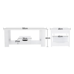 Living And Home White Wooden 1 Drawer Coffee Table W 100 Cm X D 48 Cm X H 42 Cm - thumbnail 6
