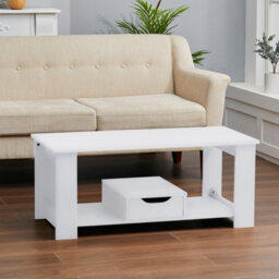 Living And Home White Wooden 1 Drawer Coffee Table W 100 Cm X D 48 Cm X H 42 Cm - thumbnail 2