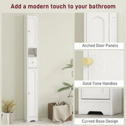 Tall Bathroom Cabinet Slim Storage Unit Narrow Floor Cupboard - thumbnail 5