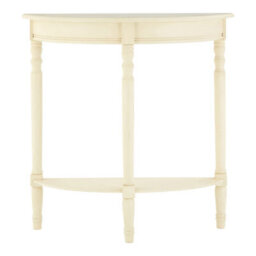 Orsina White Rounded Console Table For Hallway, Pine Wood Wood Table For Home And Office Décor