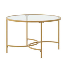 Darphe Modern Round Tempered Glass Coffee Table Gold Metal Frame 80Cm Dia 43Cm High - thumbnail 4