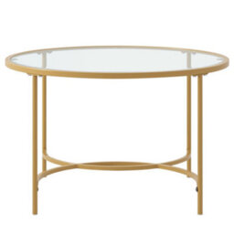Darphe Modern Round Tempered Glass Coffee Table Gold Metal Frame 80Cm Dia 43Cm High - thumbnail 5