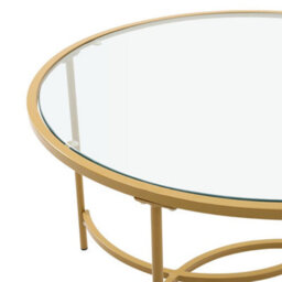 Darphe Modern Round Tempered Glass Coffee Table Gold Metal Frame 80Cm Dia 43Cm High - thumbnail 6