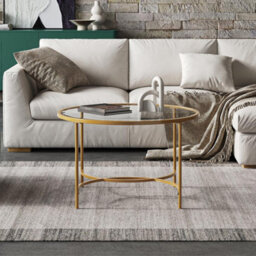 Darphe Modern Round Tempered Glass Coffee Table Gold Metal Frame 80Cm Dia 43Cm High - thumbnail 2