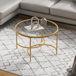 Darphe Modern Round Tempered Glass Coffee Table Gold Metal Frame 80Cm Dia 43Cm High - thumbnail 3