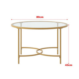 Darphe Modern Round Tempered Glass Coffee Table Gold Metal Frame 80Cm Dia 43Cm High - thumbnail 8