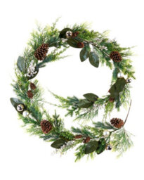 WeRChristmas 9 Ft Pre-Lit Mixed-Foliage Artificial Christmas Garland With Berries And Pinecones, 50 Warm White Leds - thumbnail 1