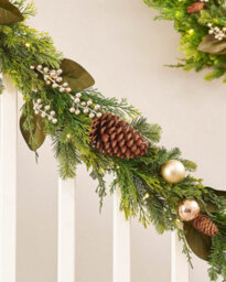 WeRChristmas 9 Ft Pre-Lit Mixed-Foliage Artificial Christmas Garland With Berries And Pinecones, 50 Warm White Leds - thumbnail 2