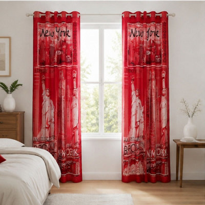 "Smart Living Soft Cosy Poly Cotton Inspire Curtains- Red - 66""x72""" - image 1