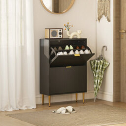 Homcom Slim Shoe Storage Cabinet With 2 Flip Drawers For Hallway, Black
