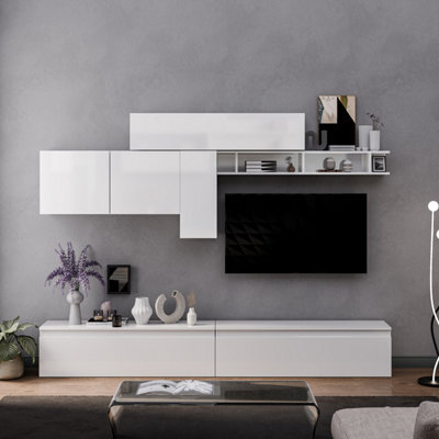 Decorotika Lagos Moduler Modern Tv Unit Wall Mount Floating Media Console High Gloss White - image 1