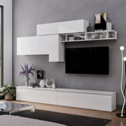 Decorotika Lagos Moduler Modern Tv Unit Wall Mount Floating Media Console High Gloss White - thumbnail 3