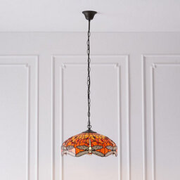 Luminosa Lighting Luminosa Dragonfly Tiffany 3 Light Medium Ceiling Pendant Bronze, Red - thumbnail 3