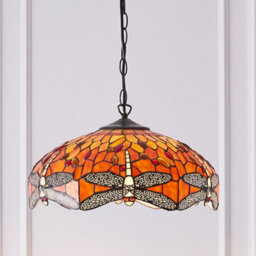 Luminosa Lighting Luminosa Dragonfly Tiffany 3 Light Medium Ceiling Pendant Bronze, Red - thumbnail 4