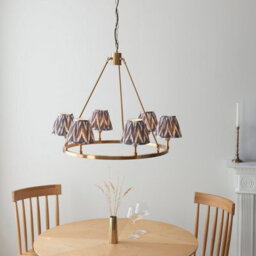 Loops Elegant 2 Pack Of Adjustable Hanging Pendant Lights In Aged Brass And Pearl Grey Fabric - thumbnail 2