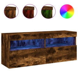 Berkfield Tv Wall Cabinet With Led Lights Smoked Oak 100X30X40 Cm - thumbnail 2