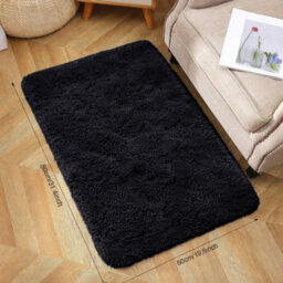 Aspire Homeware Non-Slip Black Shaggy Rug Soft Fluffy Washable Doormat, (L)80Cm X (W)50Cm - thumbnail 1