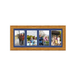 AK Frames 50X20Cm Oak Classic Multi Photo Frame With Blue Mount - Holds 4 Apertures (4X) 6X4 Photos - thumbnail 1